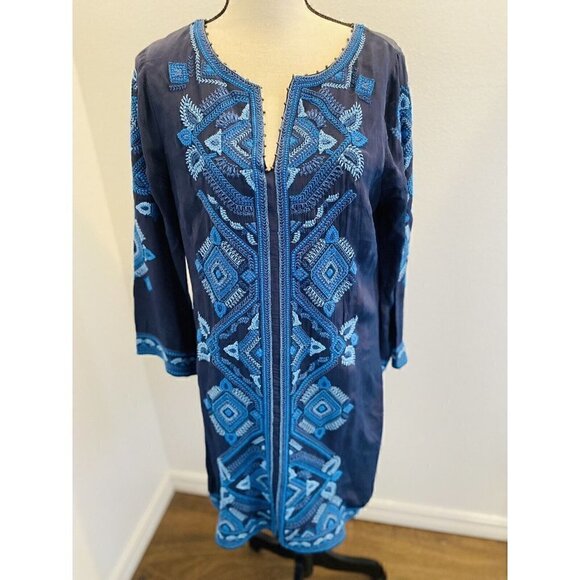 SIGRID Olsen Signature Womens Blue Combo Beaded Embroidered Dress Sz 6 - Picture 3 of 9